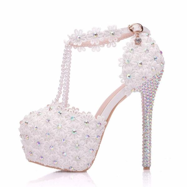 

14cm lace wedding shoes white lace beaded wedding shoes foreign trade large waterproof platform high heel sandals, Black