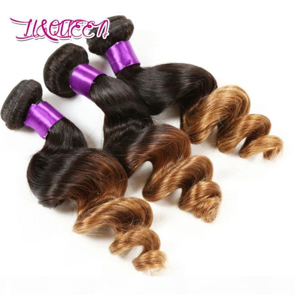 

peruvian 1b 30 ombre human hair extensions loose wave 3 bundles 1b 30 human hair double wefts ombre loose wave, Black;brown