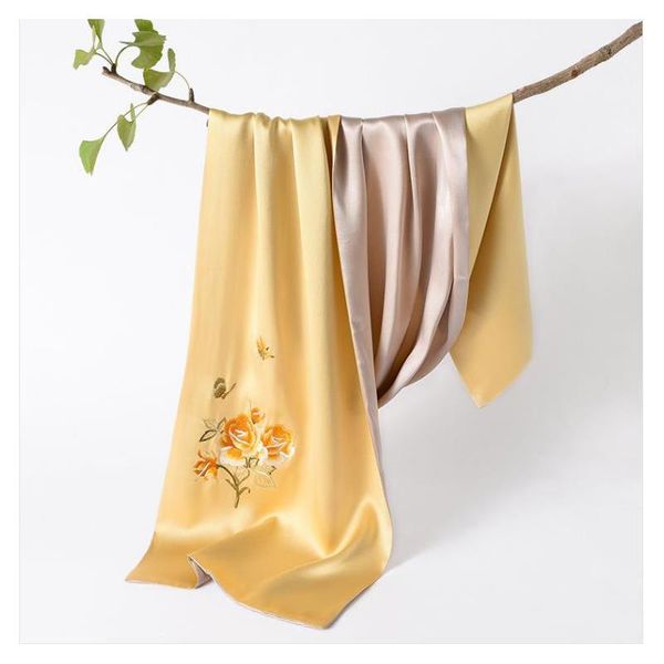 

hats, scarves & gloves sets silk scarf, mulberry suzhou embroidery, double layer hand-embroidered long shawl gift box 004, Blue;gray