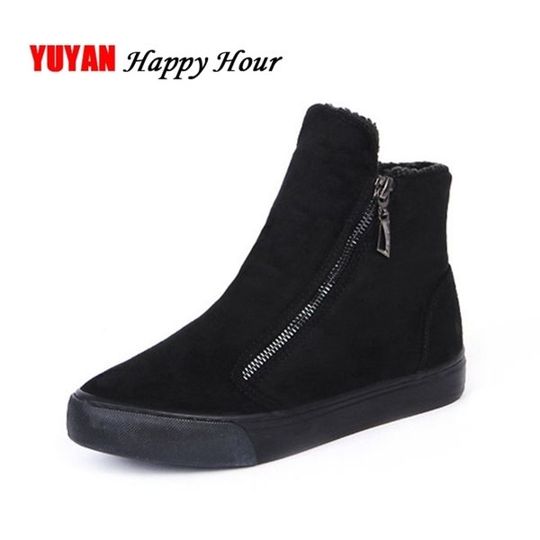 

winter snow boot shoes zip warm plush for cold fashion women's sweet ladies brand ankle botas 211105, Black