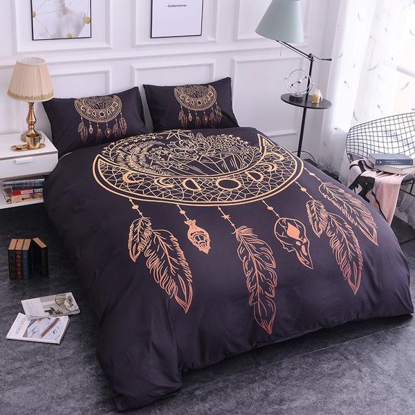 

dream catcher 3d bedding set king  size duvet cover pillowcase bohemian feathers bedclothes 2/3pcs black home textiles