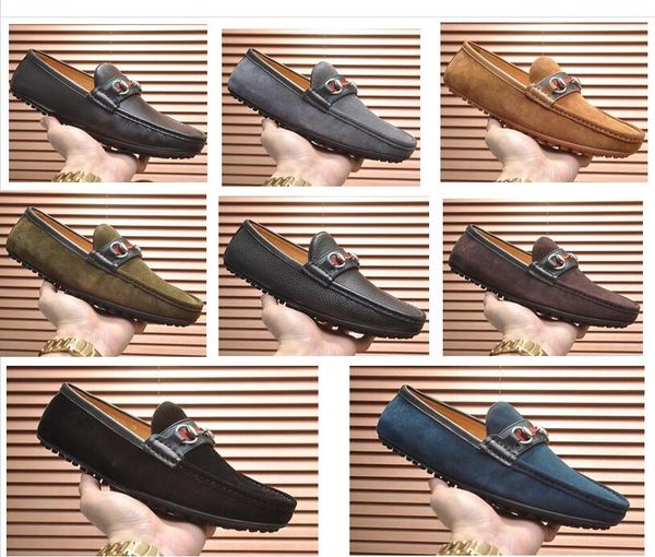 

genuine suede leather mens casual driving shoes luxury designer horsebit metal buckles party doug shoe mocassin flats dress shoes 38-44, Black