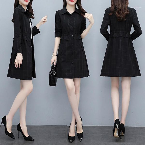 

casual dresses women long sleeve shirt dress black plaid loose slim party birthday outfits peplum 2021 autumn office ladies work, Black;gray