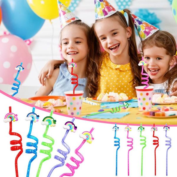 

drinking straws 24pc curved party decoration rainbow cartoon reusable fft