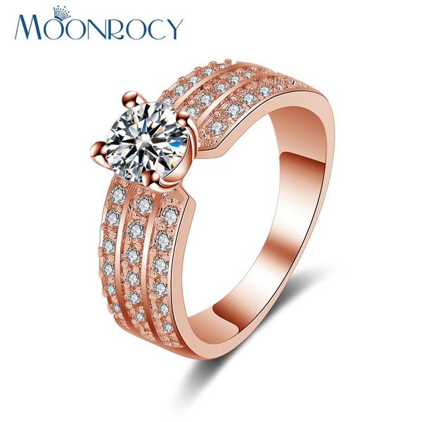 

wedding rings moonrocy silver color rose gold cubic zirconia crystal promise engagement ring for women gift, Slivery;golden