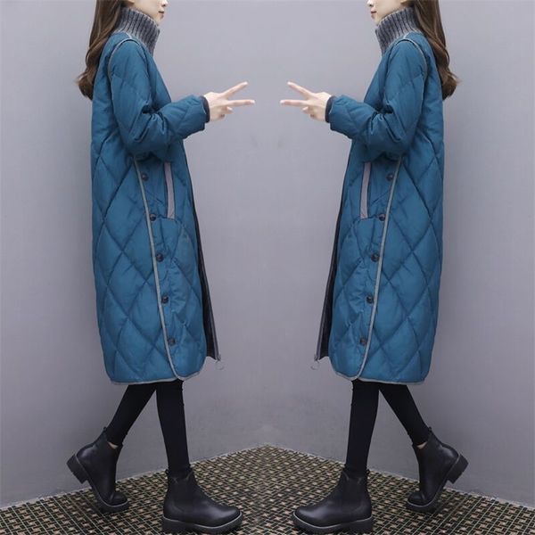 

plus size warm woman winter coat parkas slim cotton padded basic jacket female casual long outwear feminina 210923, Black