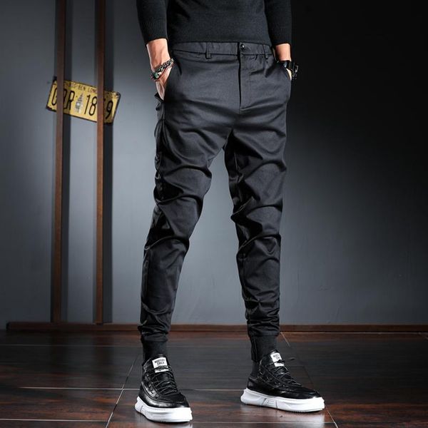 

men's pants korean men casual streetwear black stretch slim fit trousers