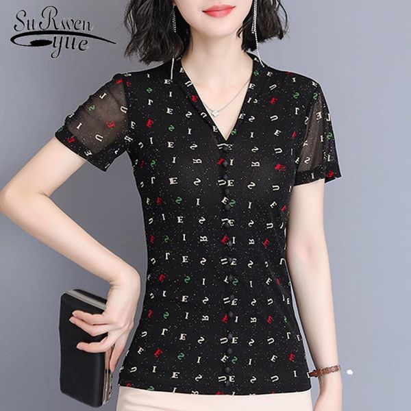 

women's blouses & shirts 2021 plus size short sleeve women summer print hollow slim blouse chemisier femme womens and 4332 50, White