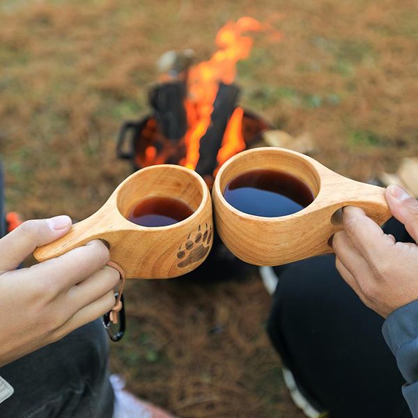 

water bottle portable fashion 200ml outdoor wooden cup ancient kuksa coffee tea milk drinking mug insulation wood mugs drinkware