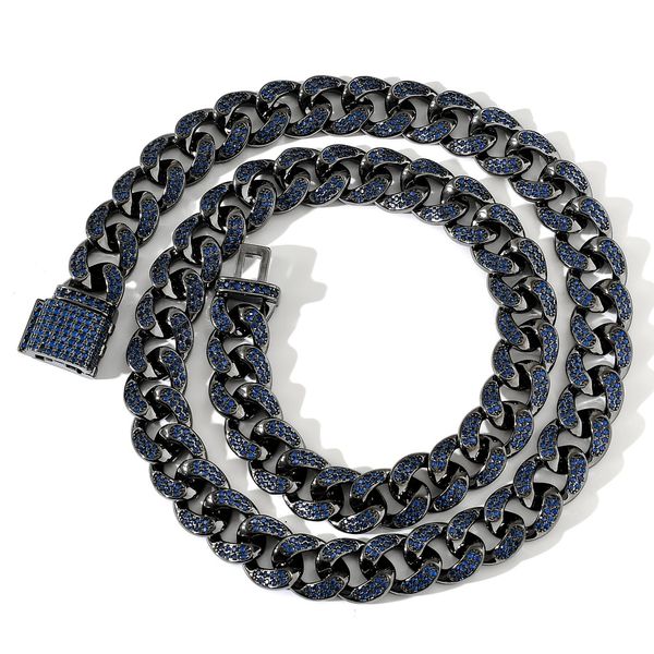 

dark blue cuban chain 16-24 12mm cubic zirconia necklace for men gifts fashion hip hop cz necklaces jewelry, Silver