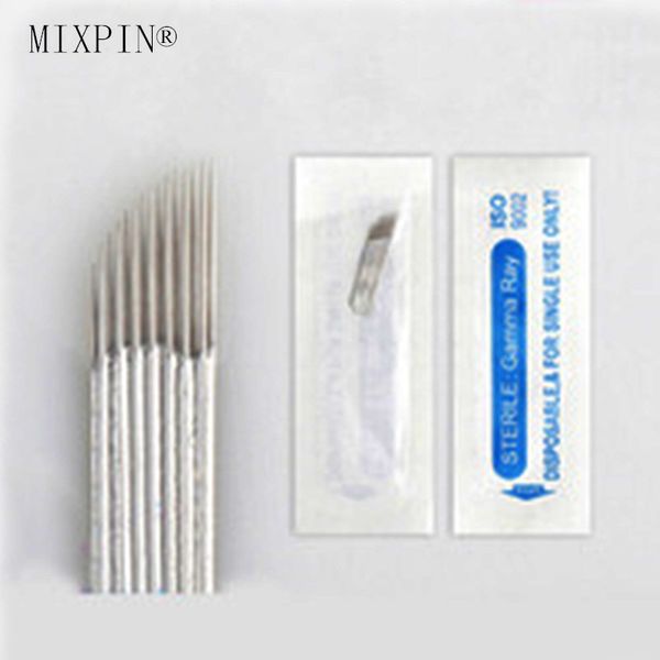 

100pcs microblading 15 pins permanent makeup eyebrow & lips tattoo 3d embroidery double row 15 needles manual pen blades pins