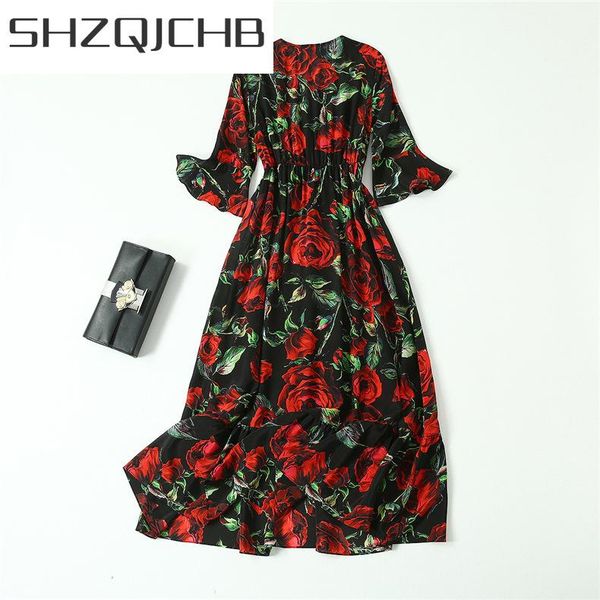 

casual dresses jchb boho real silk dress women clothes 2021 korean summer evening party female elegant vestidos floral long beach, Black;gray