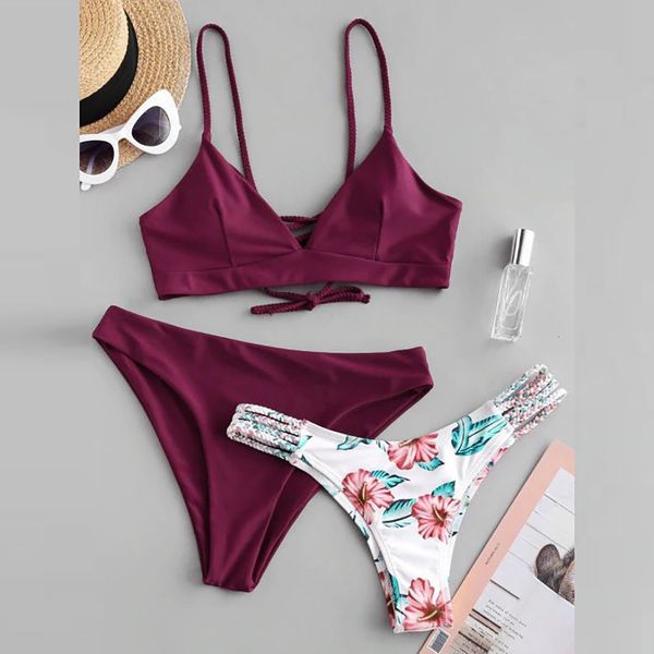 

women bikini set small verse printed strap triedelige beha badpak beachwear beach payments 04*, White;black