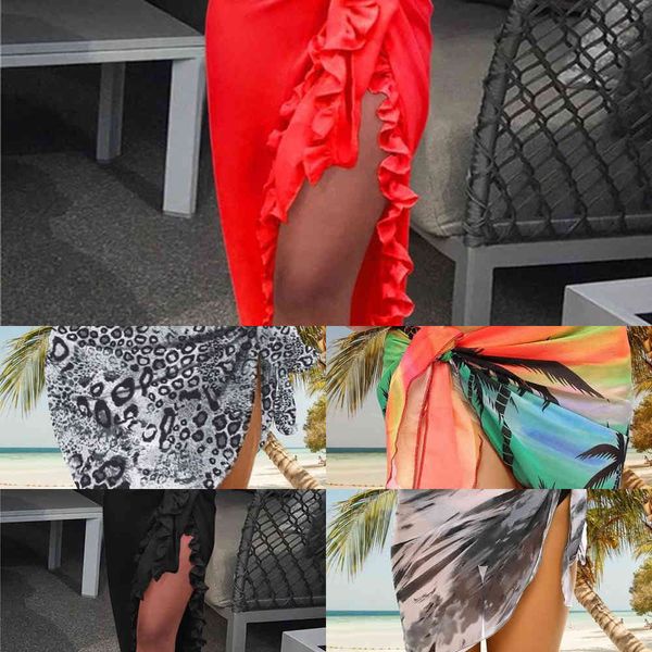 

2021swimwear 2021 cover up chiffon beach dresses women's ruffles swimsuit bikini wrap skirts summer bathing suit beachwear swimsuits co, White;black