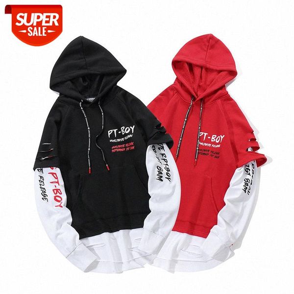 

men's hip-hop street fake two-piece loose casual sweater personality letter printing hooded pullover #gd3m, Black