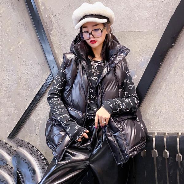 

women's vests 2021 winter vest womens hooded sleeveless jacket fashion thick warm down cotton coat oversized female, Black;white