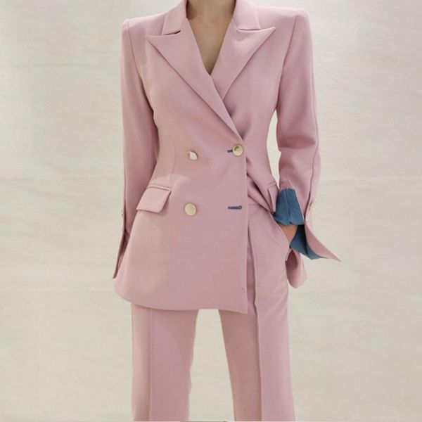 

high end classic pink 2 pieces set suite blazer women+dress pants office lady spring, White