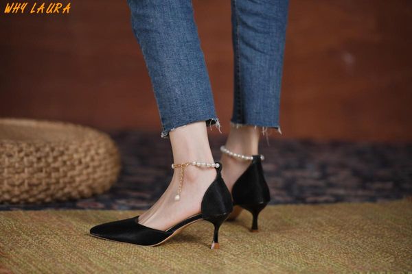 

dress shoes woman single shoe pearl high heel spring fall gladiator sandalias mujer for female 2021, Black