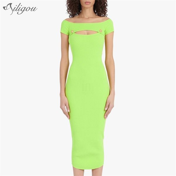 

summer strapless short sleeve bandage dress ladies calf long skinny celebrity party vestido 210525, Black;gray