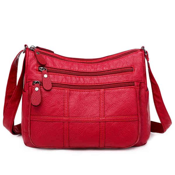 

women's crossbody luxury purse female casual handbags multi-layer pu soft leather women shoulder bags 210226