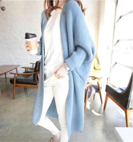 

autumn winter batwing sleeve knitwear cardigan women large size knitted sweater cardigan female elegant jumper coat 210218, White;black