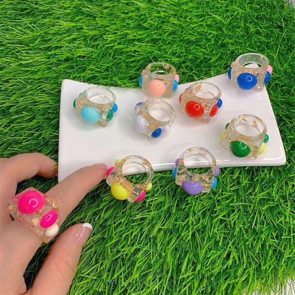 

10pcs 2021 colorful transparent color geometric acrylic resin rings for women girls party jewelry gifts, Silver