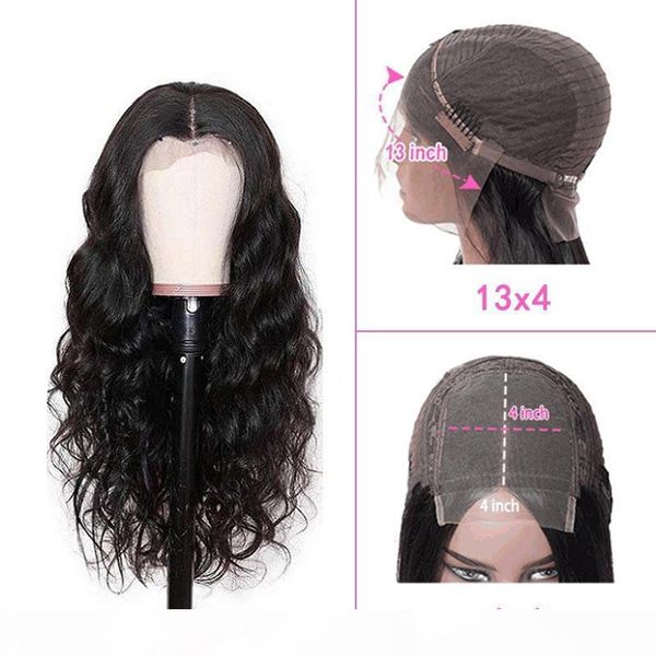 

ross pretty hair 13*4 4*4 lace front wig pre plucked with baby hair brazilian remy human body wave wig natural black, Black;brown