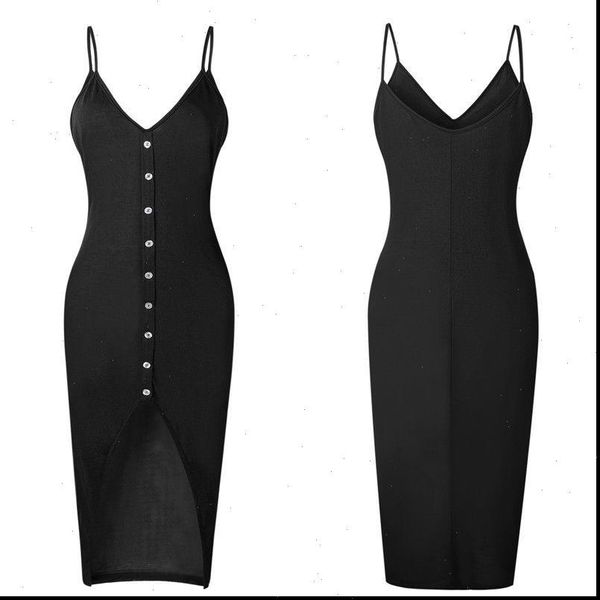 

fashion causal solid women bodycon slim sleeveless v neck party cocktail pencil midi dress button front summer clothes, Black;gray