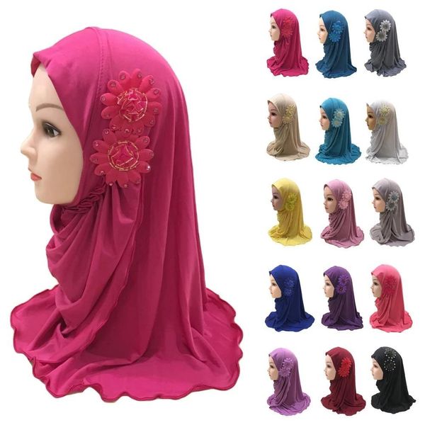 

ramadan muslim kids girls hijab islam headscarf flower scarf amira child prayer shawl full cover headwrap random color, Blue;gray