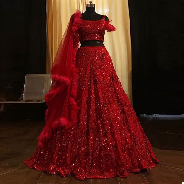 2 peças de luxo vestidos de baile vermelho com envoltório bling lantejoulas de lantejoulas vestidos de noite Dubai Árabe feito personalizado varrer o vestido de pageant