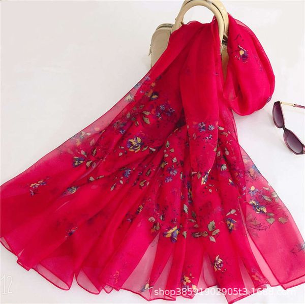 

special sale of small flower scarves women's spring and autumn thin chiffon printing versatile sunscreen shawl scarf origin, Blue;black