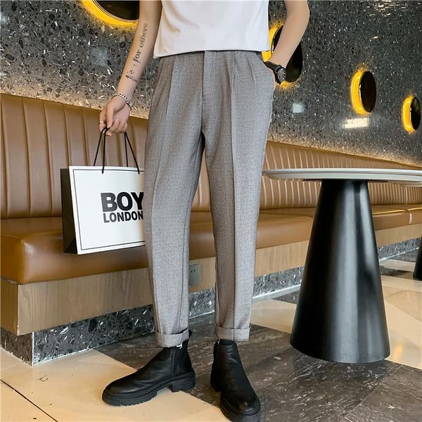 

korean loose trousers for men office business dress pants 2021 spring solid color casual suits pants streetwear costume homme, White;black