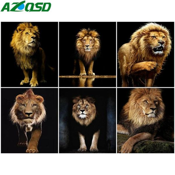 

azqsd painting by number lion drawing on canvas diy frame paint by numbers for adults animal kits modern wall art gifts