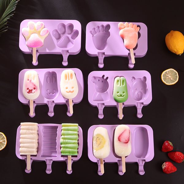 DIY Ice Cream Moldes de Silicone Miúdos Animais Caseiro Popsicle Moldes para Crianças Cute Dos Desenhos Animados Gelo-Lolly Mold Ferramentas de Sorvete W0070