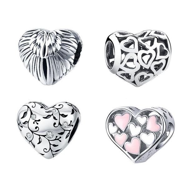 

charms wostu retro love heart alloy charm pendants for women dangle fit bracelet fashion jewelry, Bronze;silver