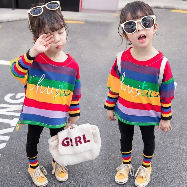 

clothing sets girls suits blouse +pants 2021 rainbow spring autumn kids teenagers outwear cotton tracksuit sport, White