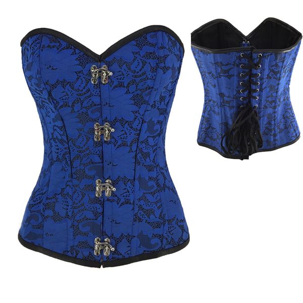 

woman bustiers steampunk slimming steel boned lace up corset gothic blue satin jacquard corset womens lingerie corsage korsett top, Black;white