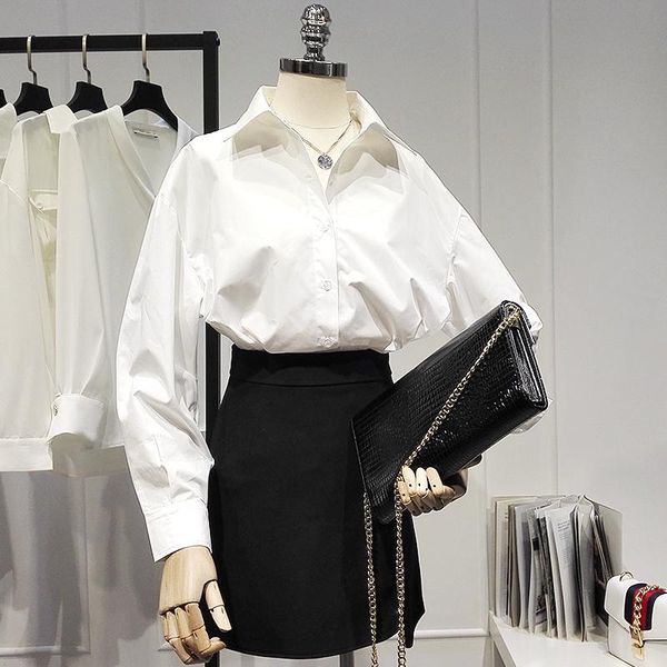 

women's blouses & shirts white women summer 2021 turn-down collar batwing sleeved loose all match female outwear