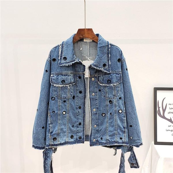 

women's jackets fad circle hollow out denim jacket women vintage autumn clothes long sleeve cropped harajuku jaqueta jean clothing coa, Black;brown