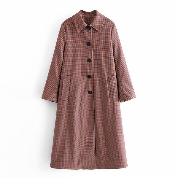 

women's wool & blends 2021 fall street fashion loose all match plaid coat jacket for turn down single breasted long sleeve causal, Black