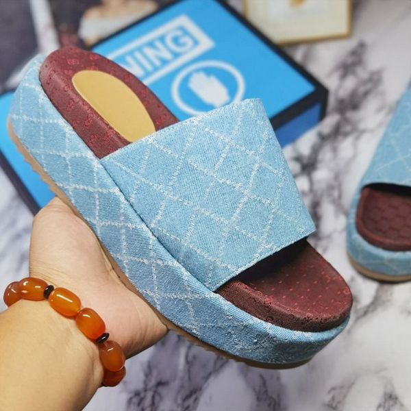 

2023 slipper womens fashion embroidered canvas designer slides slip on slippers girls canvas covered platform sandals and dust bags big size, Black