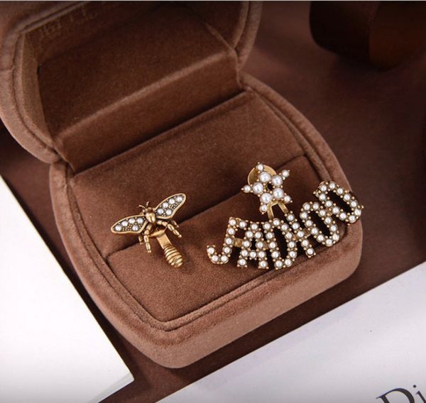

studs earrings d family asymmetric size pearl star net red same dijia bee, Golden;silver
