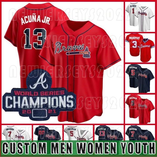 

13 ronald acuna jr jersey 5 freddie an atlanta custom braves 7 dansby swanson marcell ozuna ozzie albies dale murphy men women baseball, Blue;black