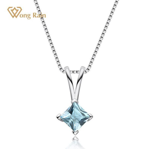 

chains wong rain natural 925 sterling silver asscher cut 1.5 ct blue z gemstone engagement creative pendant necklace fine jewelry