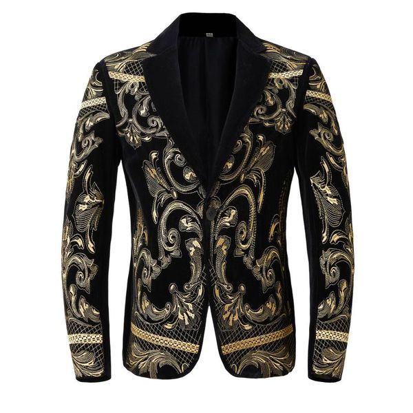 

men's suits & blazers high-end suit man year party male slim fit men luxury jacket wedding costume velvet embroidery small golden, White;black