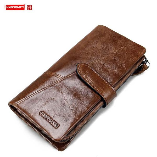 

wallets genuine leather fashion stitching long men's wallet tri-fold clutch bag card holder coin purses male, Red;black