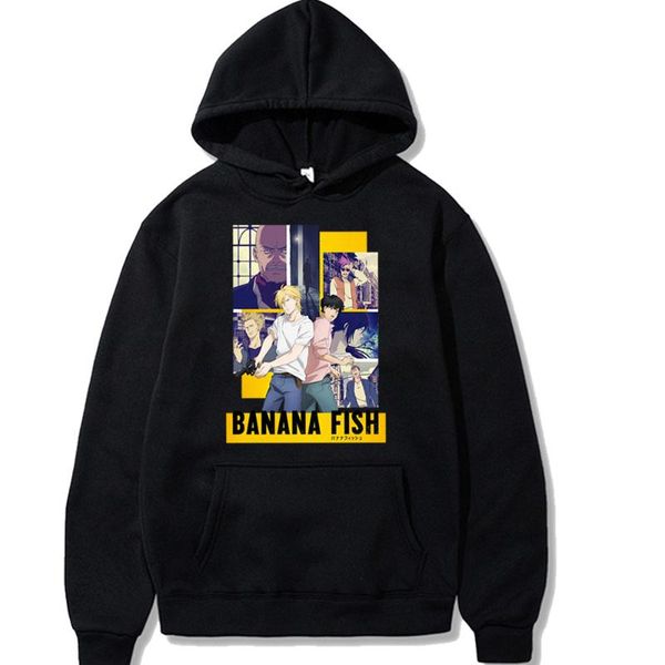 

men's hoodies & sweatshirts harajuku japanese anime banana fish 2 ash lynx sweatshirt cartoon streetwear pullover clothes, Black