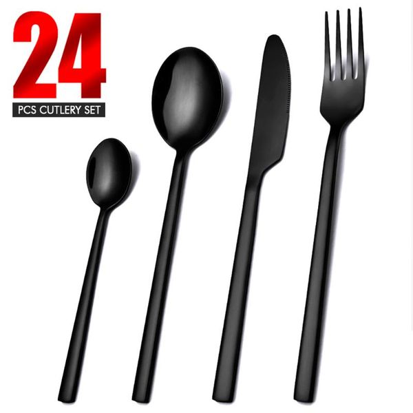 

flatware sets 24pcs black gold cutlery set stainless steel dinnerware knife fork spoon dinner tableware matte