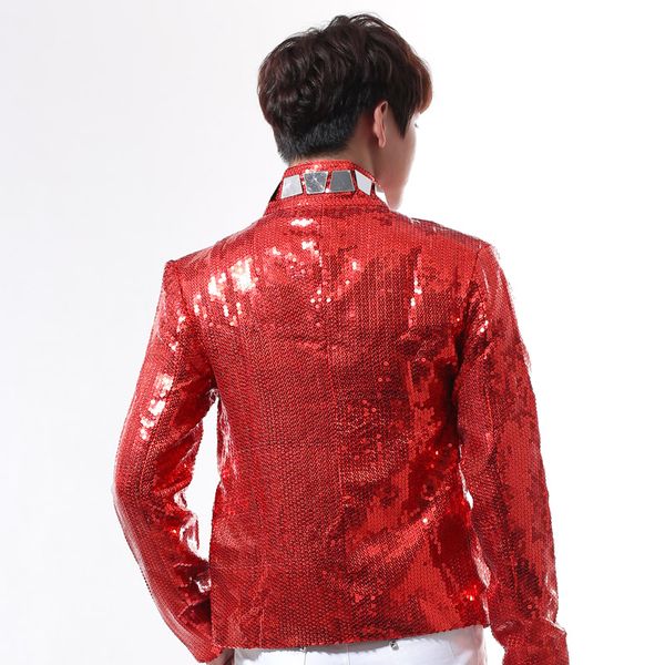 

men costume red jacket outwear rivet mirror coat dance sequins performance groom dress show party nightclub bar dj ds, Black;red