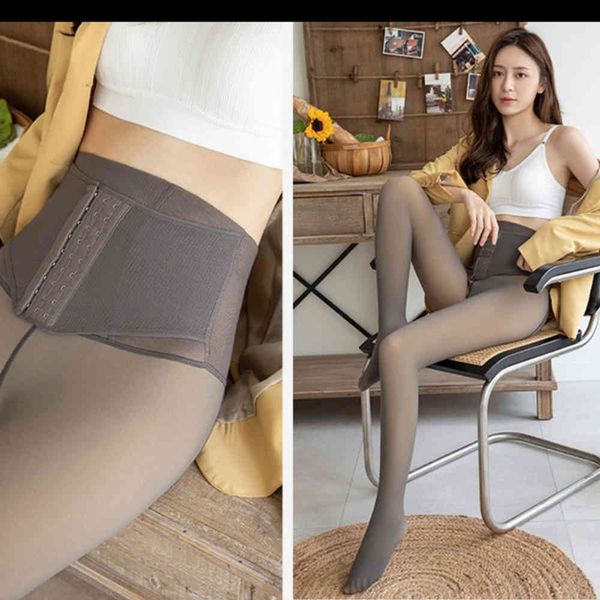 

leggings in waist buckle high plush thickened legggs for women autumn, Black